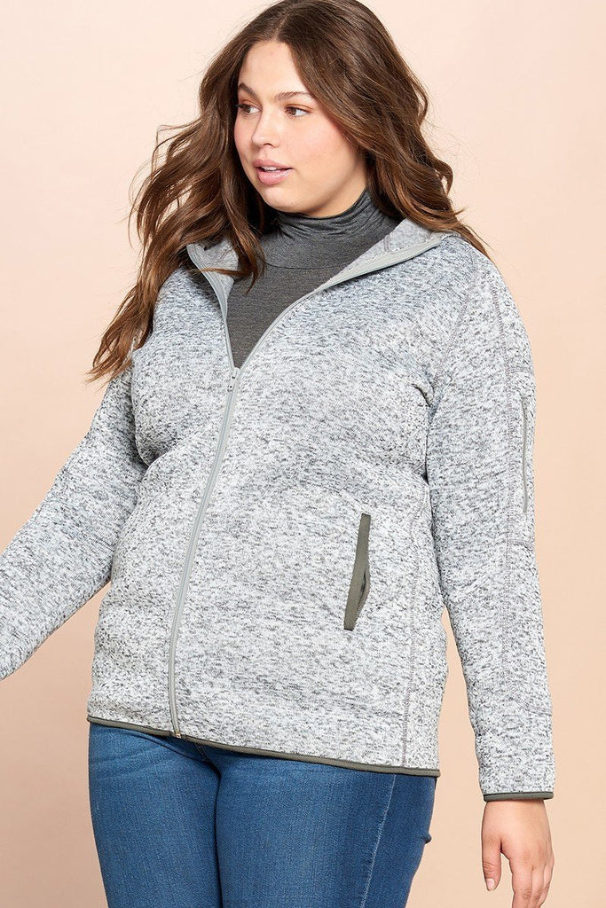 Solid Two-tone Knit Fleece Hoodie