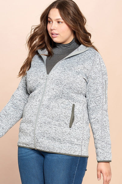 Solid Two-tone Knit Fleece Hoodie