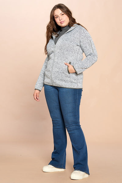 Solid Two-tone Knit Fleece Hoodie