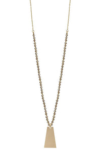 Bead Metal Rectangle Pendant Long Necklace