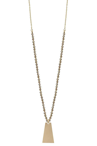 Bead Metal Rectangle Pendant Long Necklace