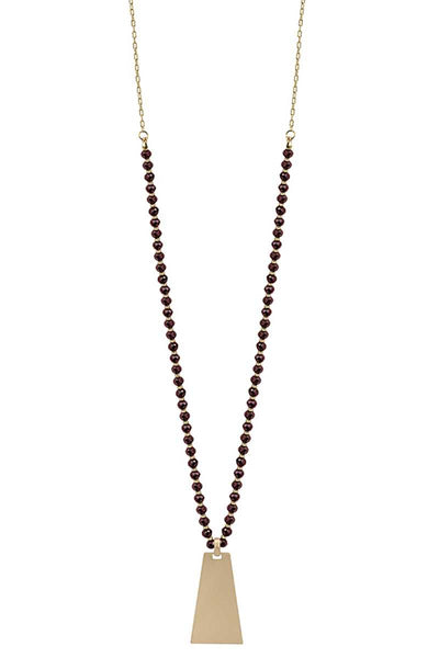 Bead Metal Rectangle Pendant Long Necklace