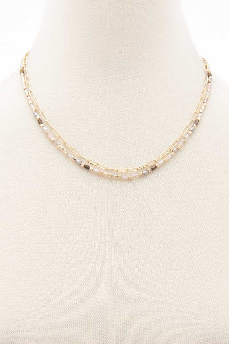 Oval Link Beaded Layered Necklace