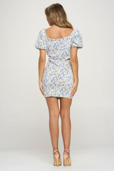Floral Puff Sleeve Bodycon Dress