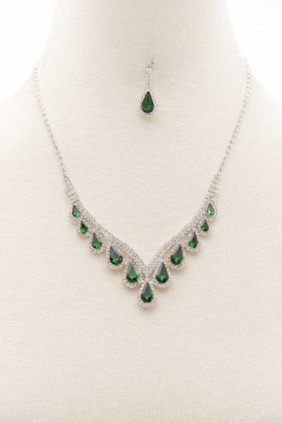 Teardrop Rhinestone V Shape Necklace