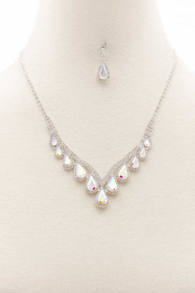 Teardrop Rhinestone V Shape Necklace