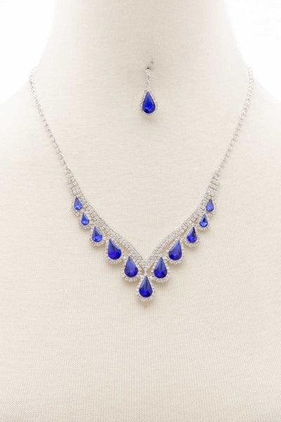 Teardrop Rhinestone V Shape Necklace