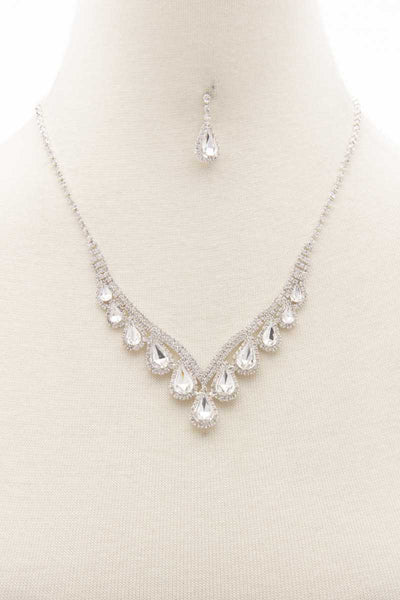 Teardrop Rhinestone V Shape Necklace