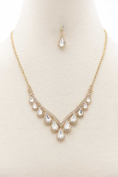 Teardrop Rhinestone V Shape Necklace