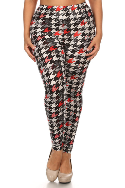 Plus Size Print, Full Length Leggings In A Fitted Style With A Banded High Waist.