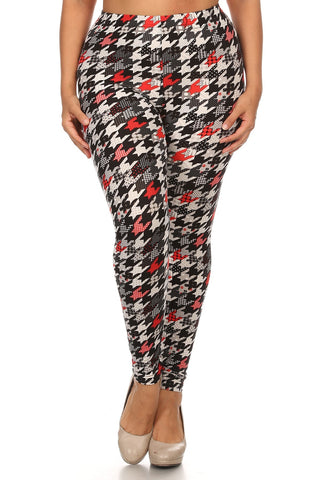 Plus Size Print, Full Length Leggings In A Fitted Style With A Banded High Waist.