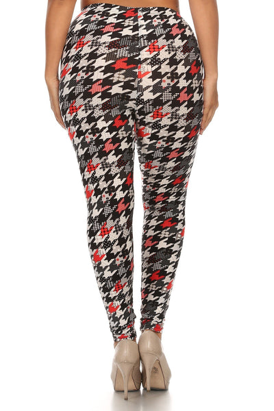 Plus Size Print, Full Length Leggings In A Fitted Style With A Banded High Waist.