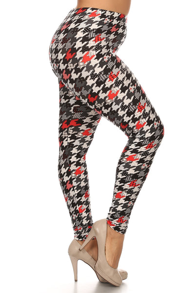 Plus Size Print, Full Length Leggings In A Fitted Style With A Banded High Waist.