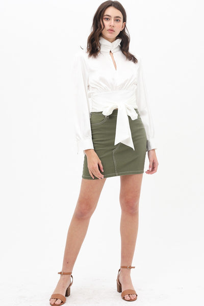 Blouse Shirt With Front Waist Tie