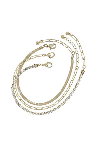 Metal Chain Rhinestone Bracelet 3 Pc Set
