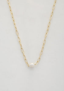 Pearl Bead Oval Link Necklace