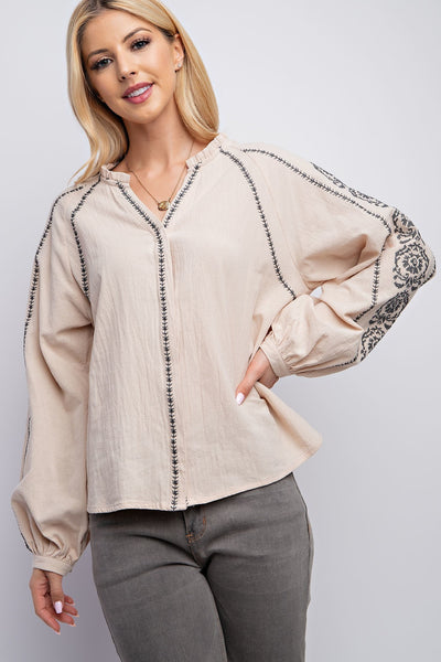 Linen Gauze Embroidered Top