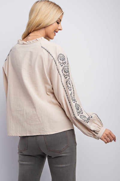 Linen Gauze Embroidered Top