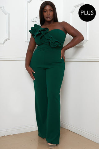 Layered Ruffle One Shoulder Plus Size Jumpsuit