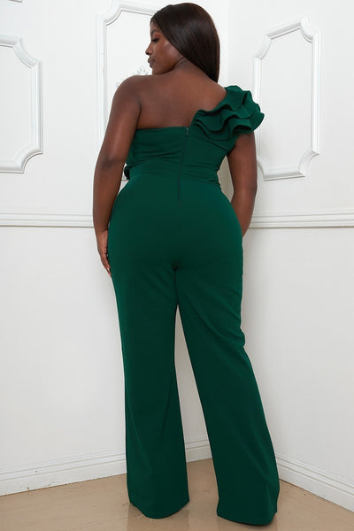 Layered Ruffle One Shoulder Plus Size Jumpsuit