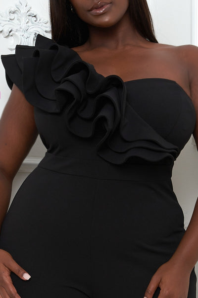 Layered Ruffle One Shoulder Plus Size Jumpsuit