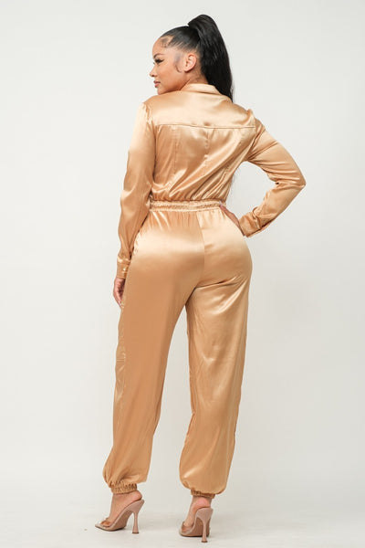 Front Zipper Pockets Top And Pants Jumpsuit