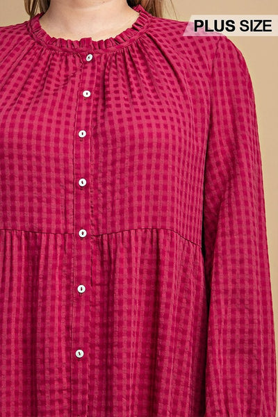 Plaid Button Down Hi - Low Hem Maxi Dress